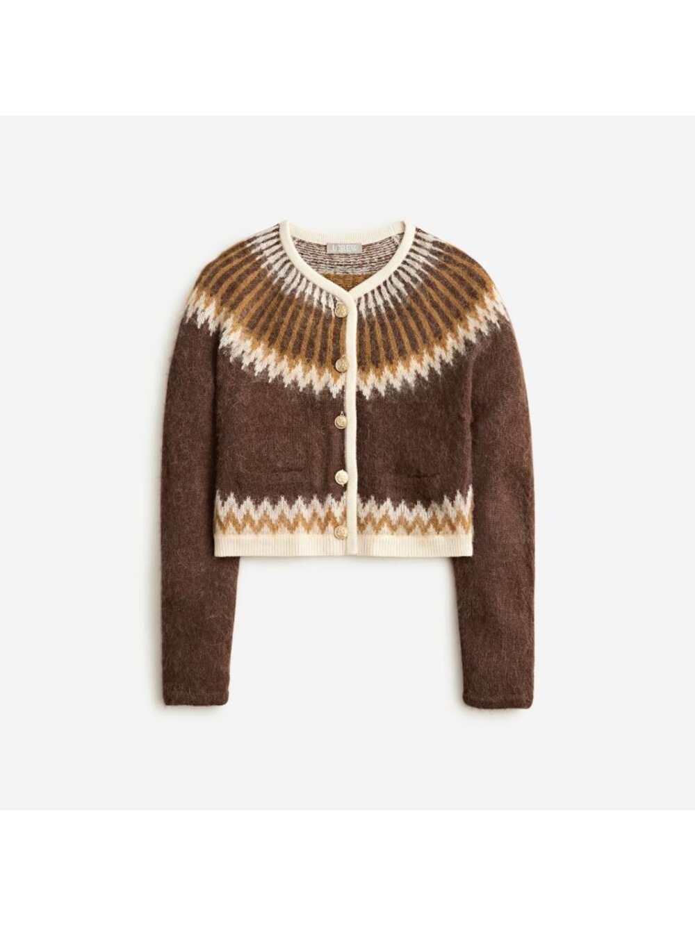 NWT J.Crew Fair Isle Cardigan in Maple Burnished Timber Brushed Yarn Sweater L